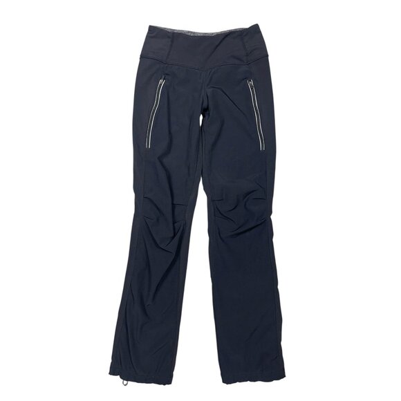 Lululemon Run Free Pants 4 Black Warmup Zip Pockets Fleece Lined Straight Leg - Picture 2 of 9